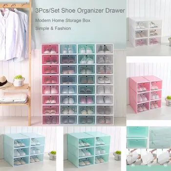 

3Pcs Set Plastic Home Shoes Storage Box Drawer Type Transparent Shoes Foldable Organiser
