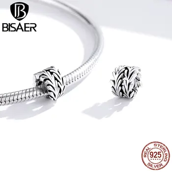 

BISAER 925 Sterling Silver Seaweed Charms Vintage Beads Fit DIY Original Pan Bracelet Necklace For Women Jewelry Making ECC1534