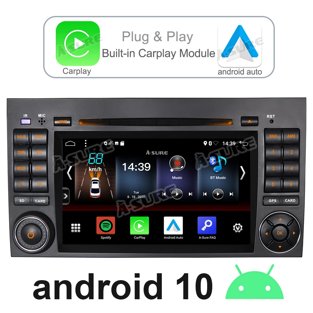 A-Sure 2 Din Car Multimedia Android 10 Radio Carplay DSP DVD GPS Navi For Mercedes Benz A/B Class W169 W245 Sprinter Vito Crafte |