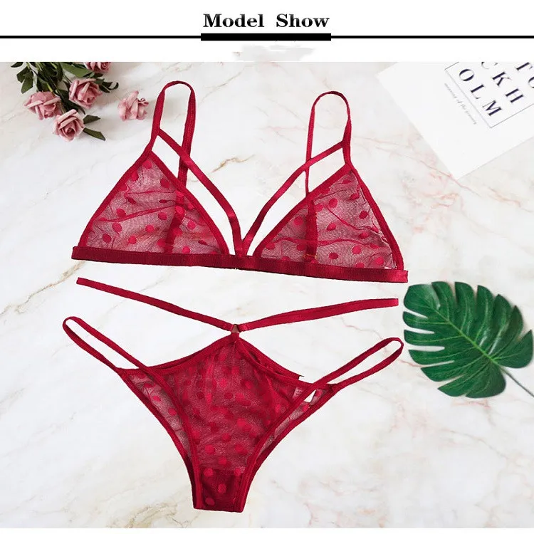 Sexy Bra Set Lingerie Femme See Through Lace Push Up  Womens Brief Sets Underwear  Transparent Bikini Three-point Women's Suit red bra and panty sets