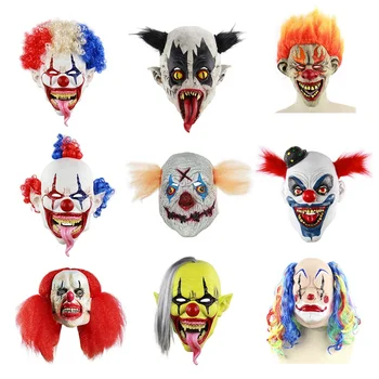 

Joker Decor Mask Horror Clown Cosplay Latex Masks Curly Hair Bald Masquerade Mask Scary Halloween Costume Decoration Props #