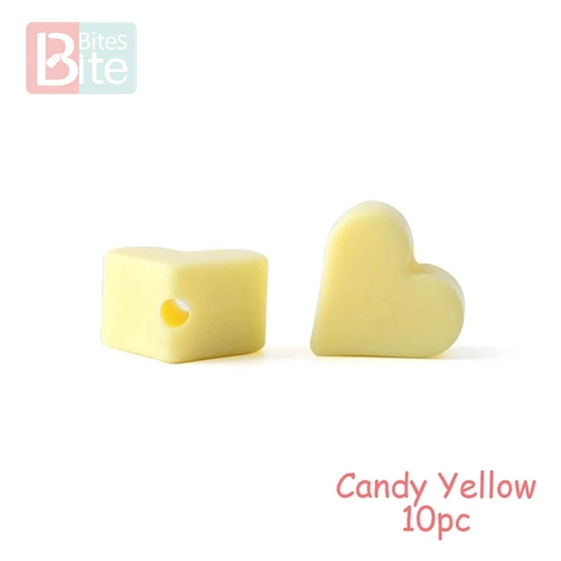 Candy Yellow Heart Кусачки 10 шт. Силиконовые Бусины Пищевой Силикон Прорезыватель зубов в виде звезды детские товары силиконовый браслет грызунов Diy ремесла детский Прорезыватель - Цвет: Candy Yellow Heart