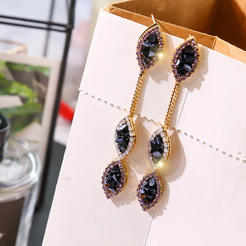 

Fashion Black Crystal Long Drop Earrings For Women 2019 New Jewelry Pendientes