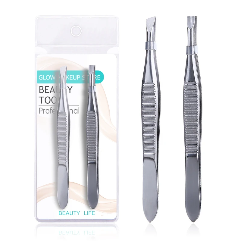 Tweezers Clip Makeup-Tool Hair-Removal Eyebrow Stainless-Steel Pinset Professional 2pcs/Set