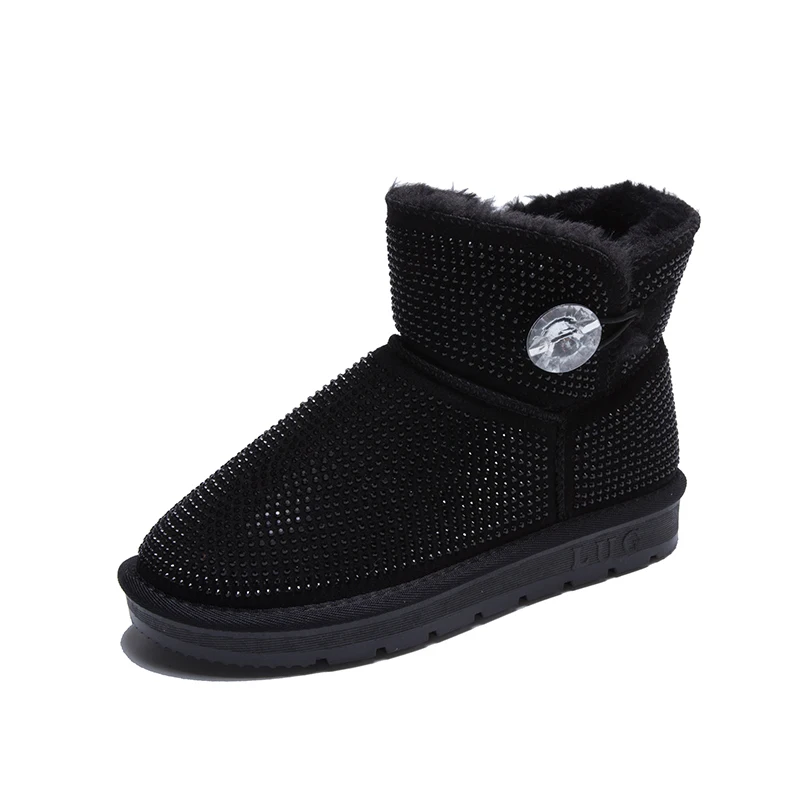 New Sexy Rhinestone Buttons Ankle Boots Women Flat Keep Warm Snow Boots Shoes Woman Short Plush Winter Shoes Botas Mujer - Цвет: Черный