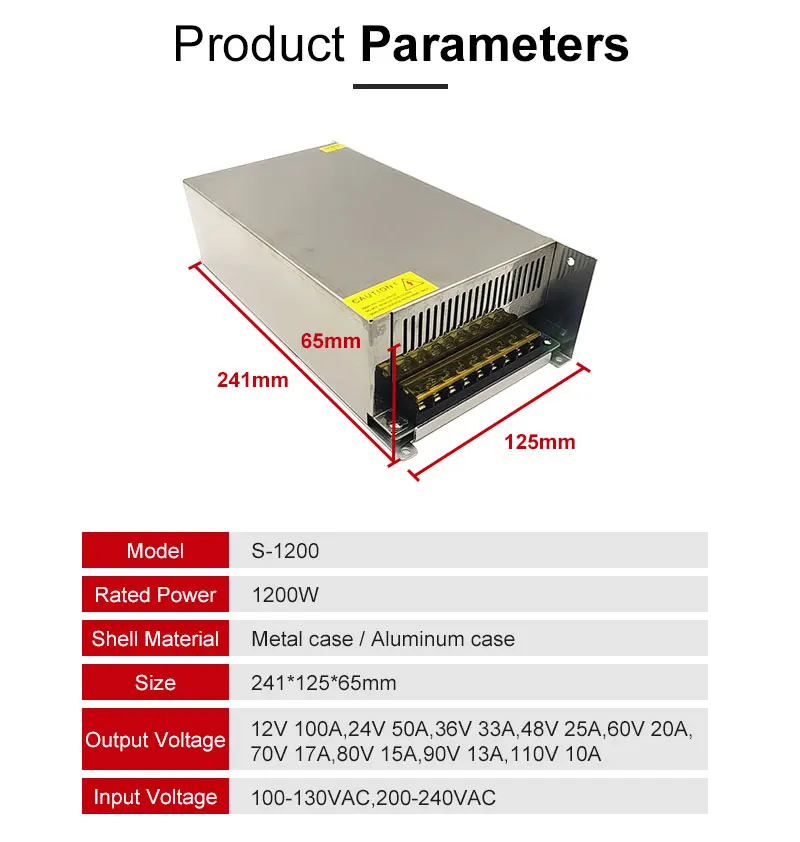 1200W импульсный источник Питание 0-12V 24V 36V 48V 60V 70V 80 dc-двигатель, напряжение 90V 110V Регулируемый для светодиодные Дисплей индуктры 110/220 V Ac к Dc импульсный источник питания