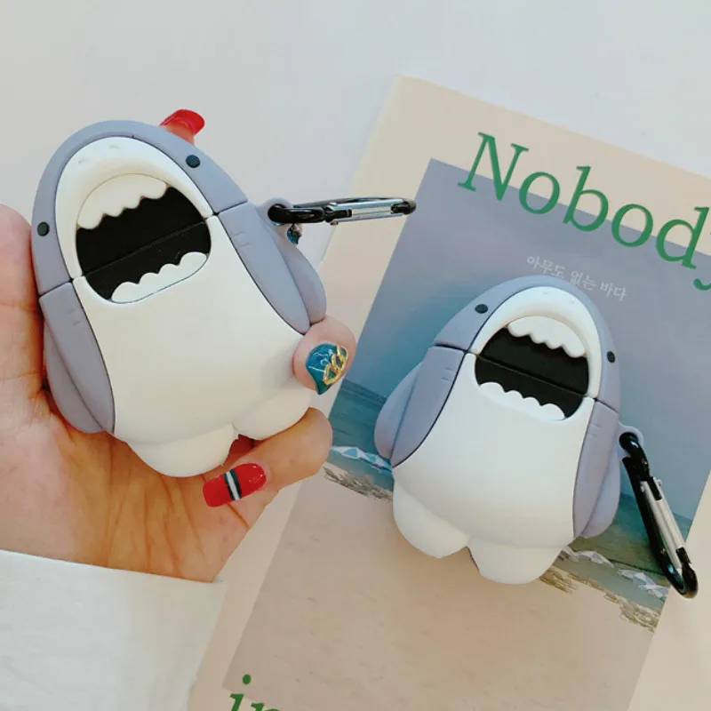 Милый чехол для AirPods 2 силиконовые bluetooth наушники чехол для Airpods Мультфильм защитный чехол стереоскопическая Акула с брелком