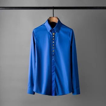 

New Cotton Mens Shirts Luxury Gold Rivet Long Sleeve Casual Mens Dress Shirts Plus Size 4xl Slim Fit Party Man Shirts