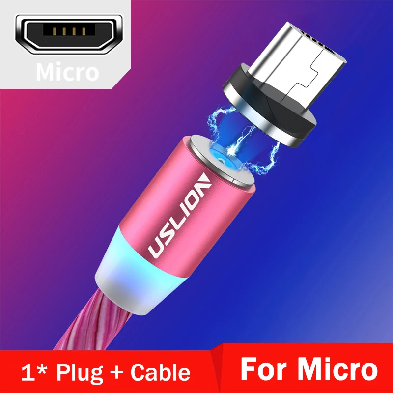 USLION Магнитный зарядный кабель, светильник для быстрой зарядки, магнитный Micro usb type-C кабель для iPhone XS XR светодиодный магнитный провод - Цвет: Red for Micro