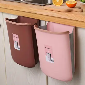 

Plastic Kitchen Wall Door Hanging Folding Garbage Waste Bin Storage Cooking Trash Can