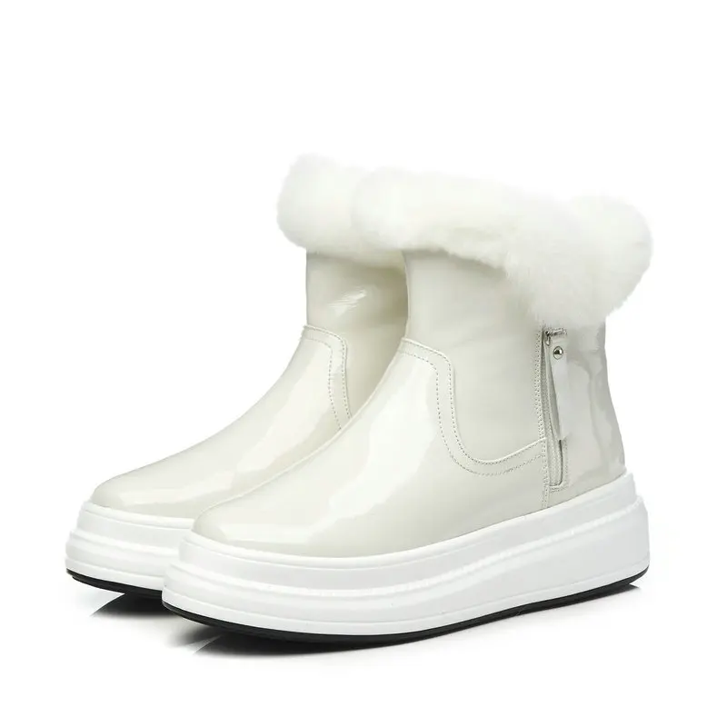 Новое поступление; женские ботильоны из коровьей кожи; теплые зимние ботинки на молнии; повседневная обувь на платформе; женские классические ботинки - Цвет: Белый