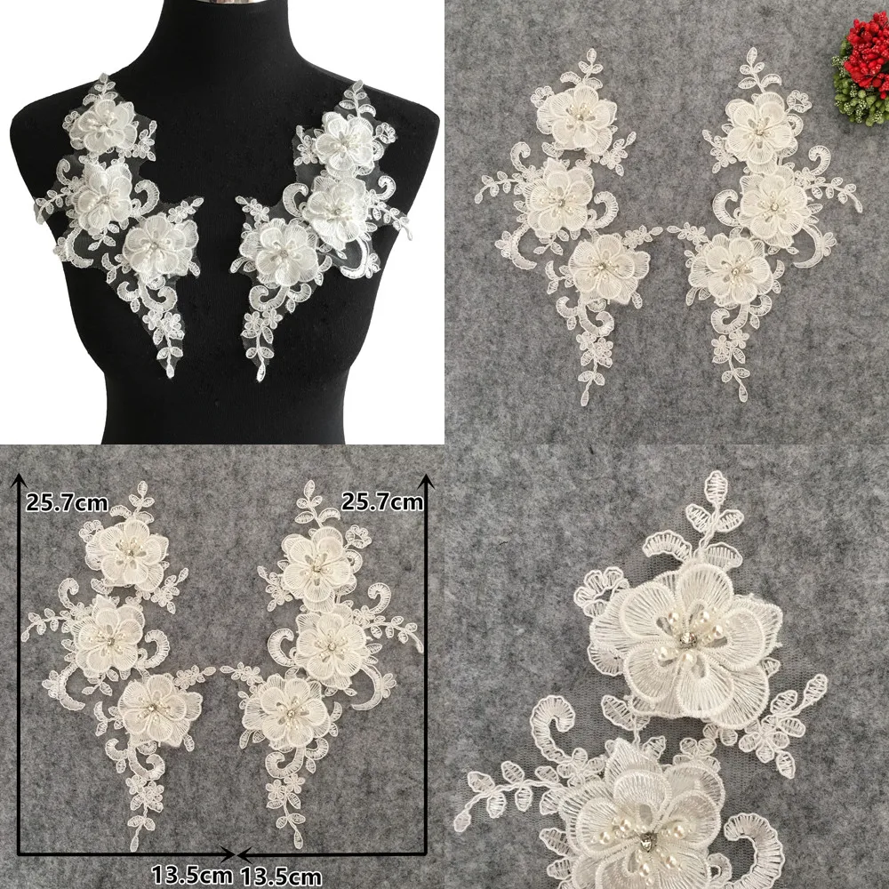 

New arrive White Polyester Embroidery 3D Flower Lace fabric Venise Applique ABS pearl Lace Collar DIY Sewing Dress Accessories