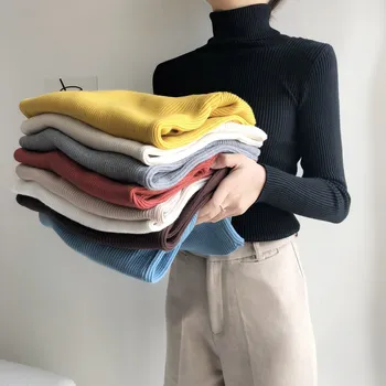 

Winter Turtleneck Sweater Women Warm Slim Knitted Pullover Bottoming Shirt Basic Solid Color Sweaters For Women Korean Clothes