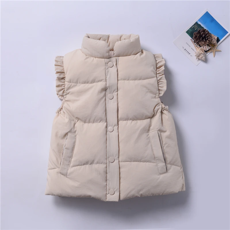 Fashion Warmth Baby Girls Puffer Vest Ruffle Sleeved Light Weight Child Waistcoat White Duck Down Children Outerwear 2-10 Years cheap winter coats