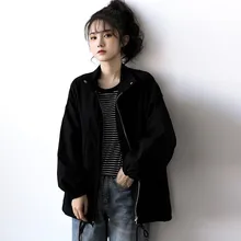 

куртка зимняя женская Autumn Winter Women Jacket Oversize Preppy style Fashion Casual Solid Loose coat Hip hop Long sleeve