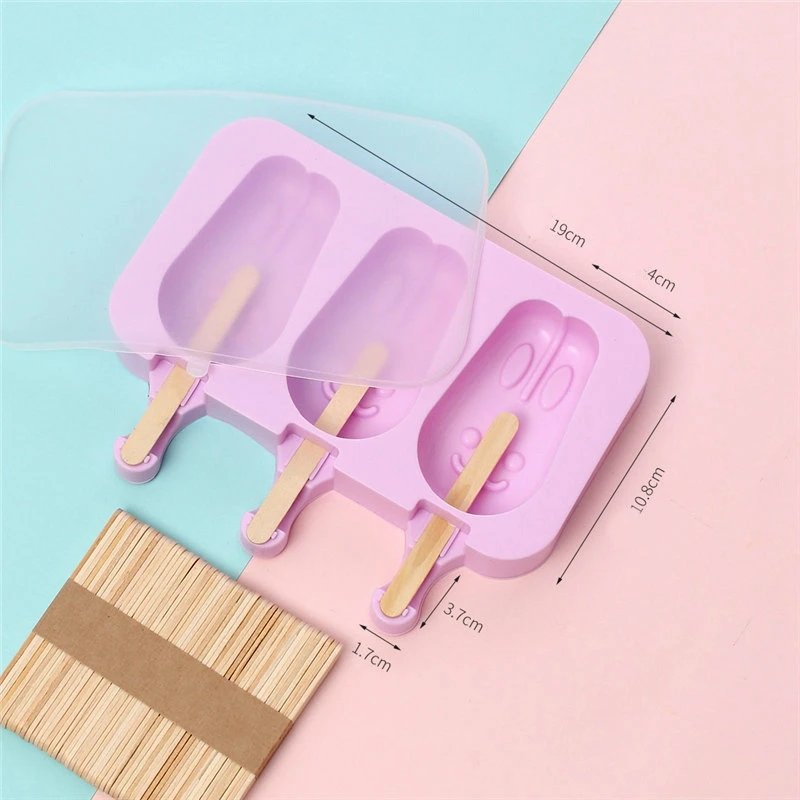 Силиконовая милая форма для мороженого с крышкой Diy Мороженица с 100x Деревянными Палочками, 2 шт