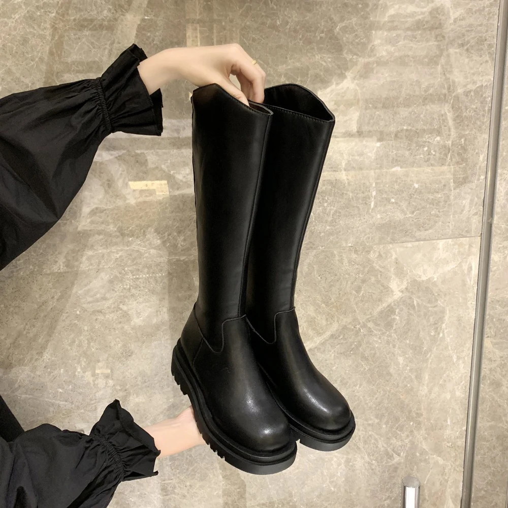 

Black Knee High Boots Platform Women Chunky Motorcycle Boots Thick Sole Long Boots Women Punk Shoes 2020 Zapatos Mujer