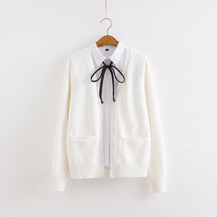 Only White Coat Японский JK Униформа кардиган свитер сплошной цвет осень зима для девочек утепленное пальто с длинным рукавом Свободные вязаные топы в студенческом стиле - Цвет: Only White Coat