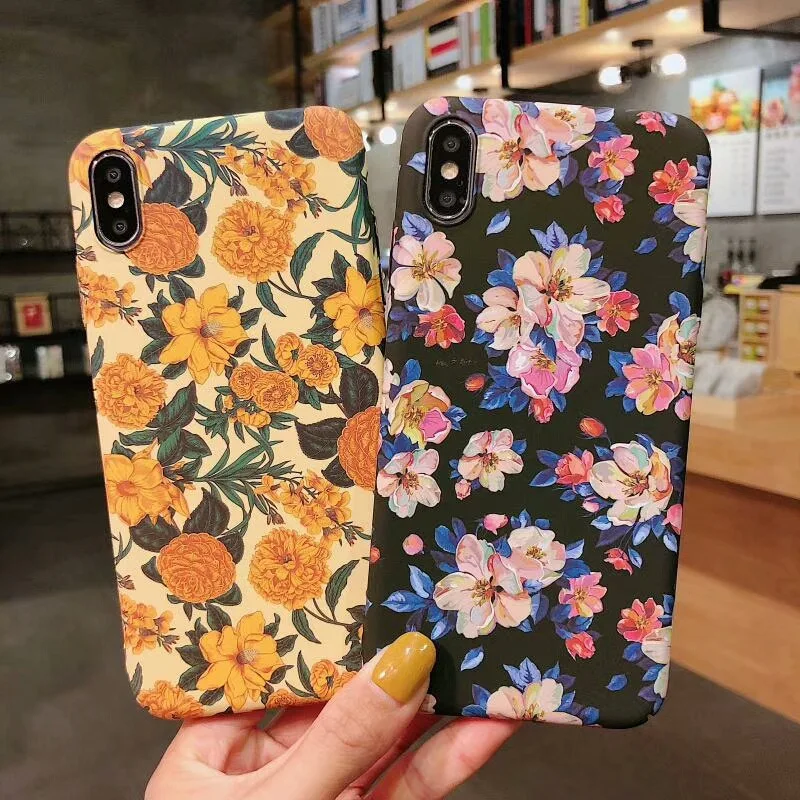 

Phone Cases Oil Painting Flower Cover Apple Frosted Relief for Iphone 6 7 8 X XR XS Max Pro 11 12 Plus Mini Protection Geometric