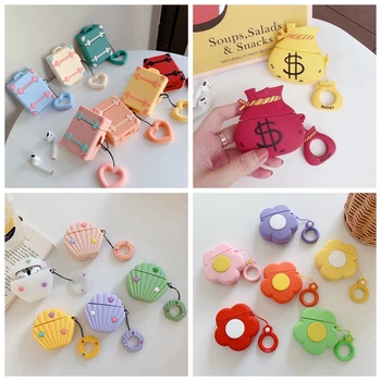 

For AirPods Case Cute Flower Shell Suitcase Earphone Case For Apple Airpods 2 Luxury Protect Cover with Finger Ring Strap