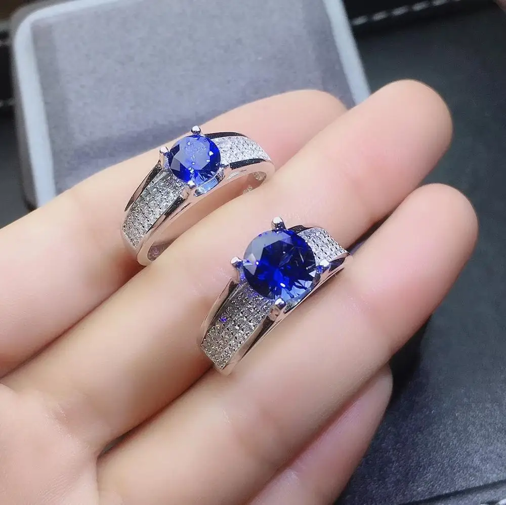 Изысканное синее сапфировое кольцо из драгоценных камней для мужчин и женщин, кольцо на День святого Валентина, натуральный камень, серебро 925 пробы, подарок на день рождения