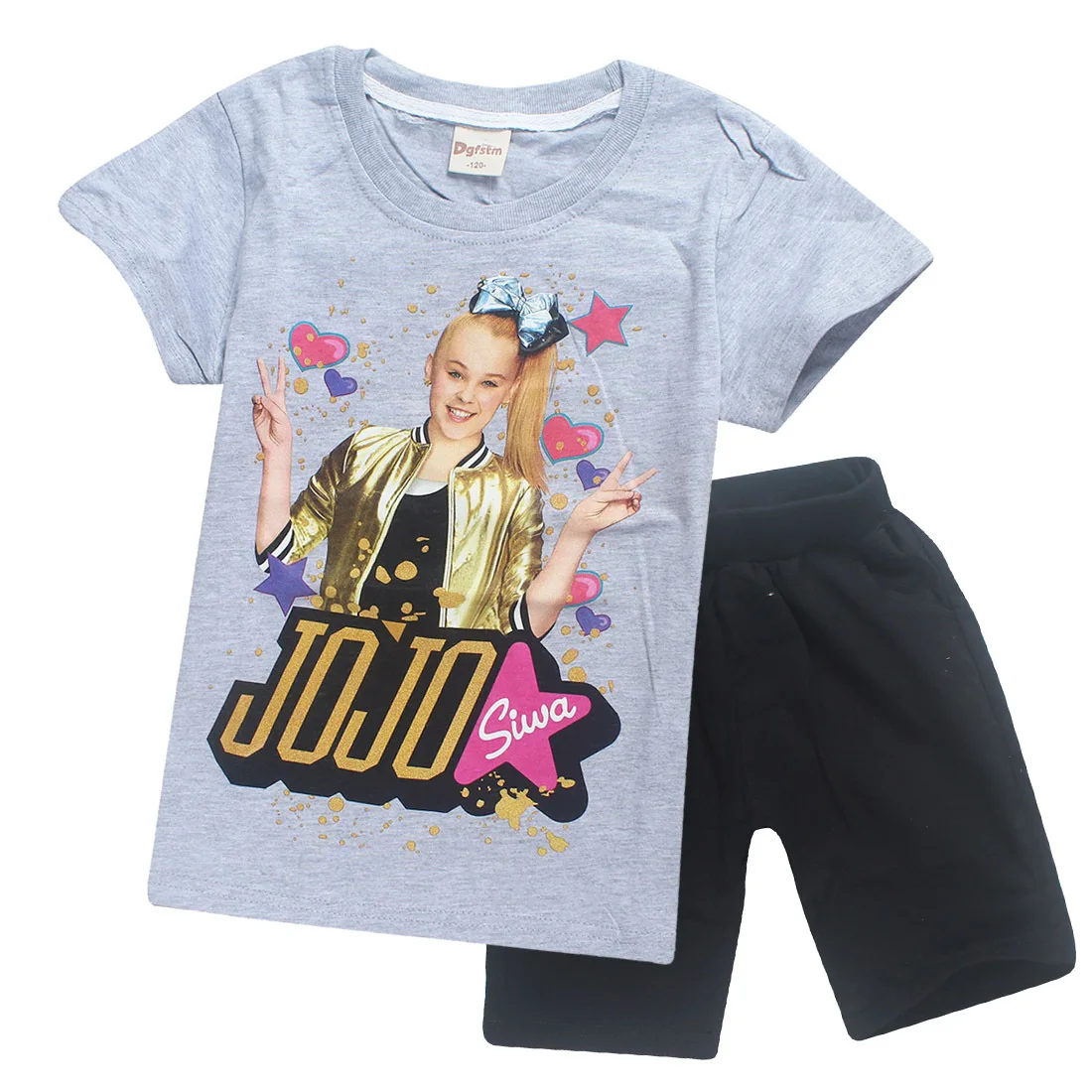 JOJO SIWA/розовые детские футболки хлопковые футболки для маленьких девочек комплекты с короткими рукавами для мальчиков и девочек футболки Одежда для девочек 10-12 лет - Цвет: S8356-gray