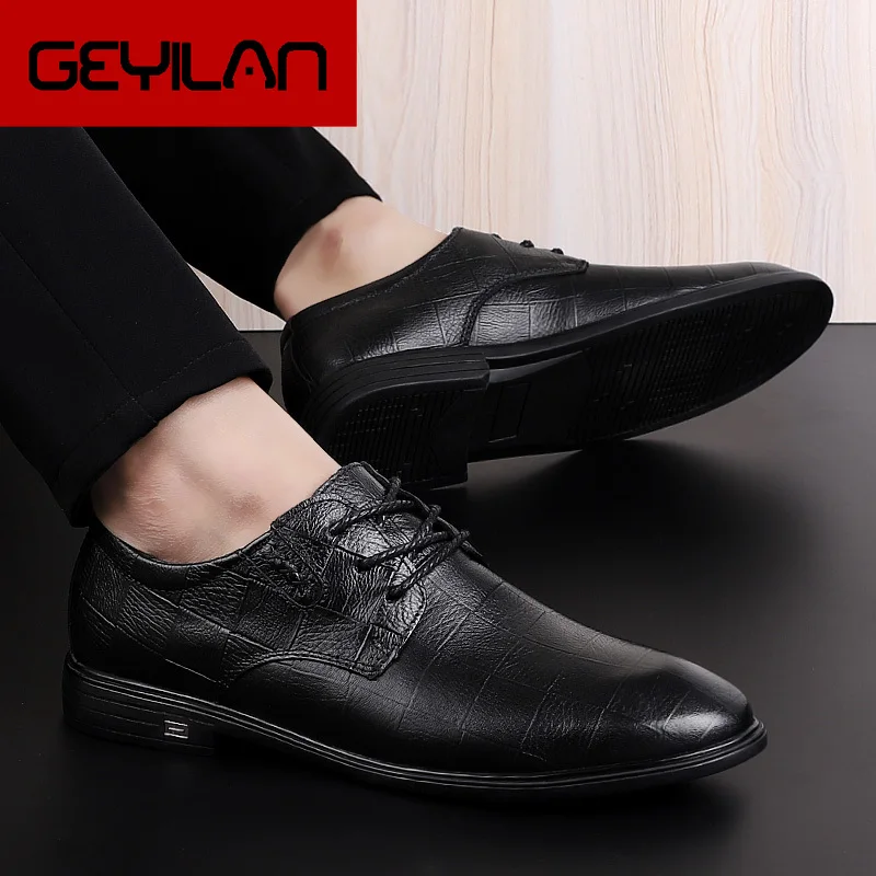 

Fashion Formal Men Shoes Lace Breathable black Business Dress Shoes Genuine Leather Casual Sandals Oxfords wedding party shoes 4