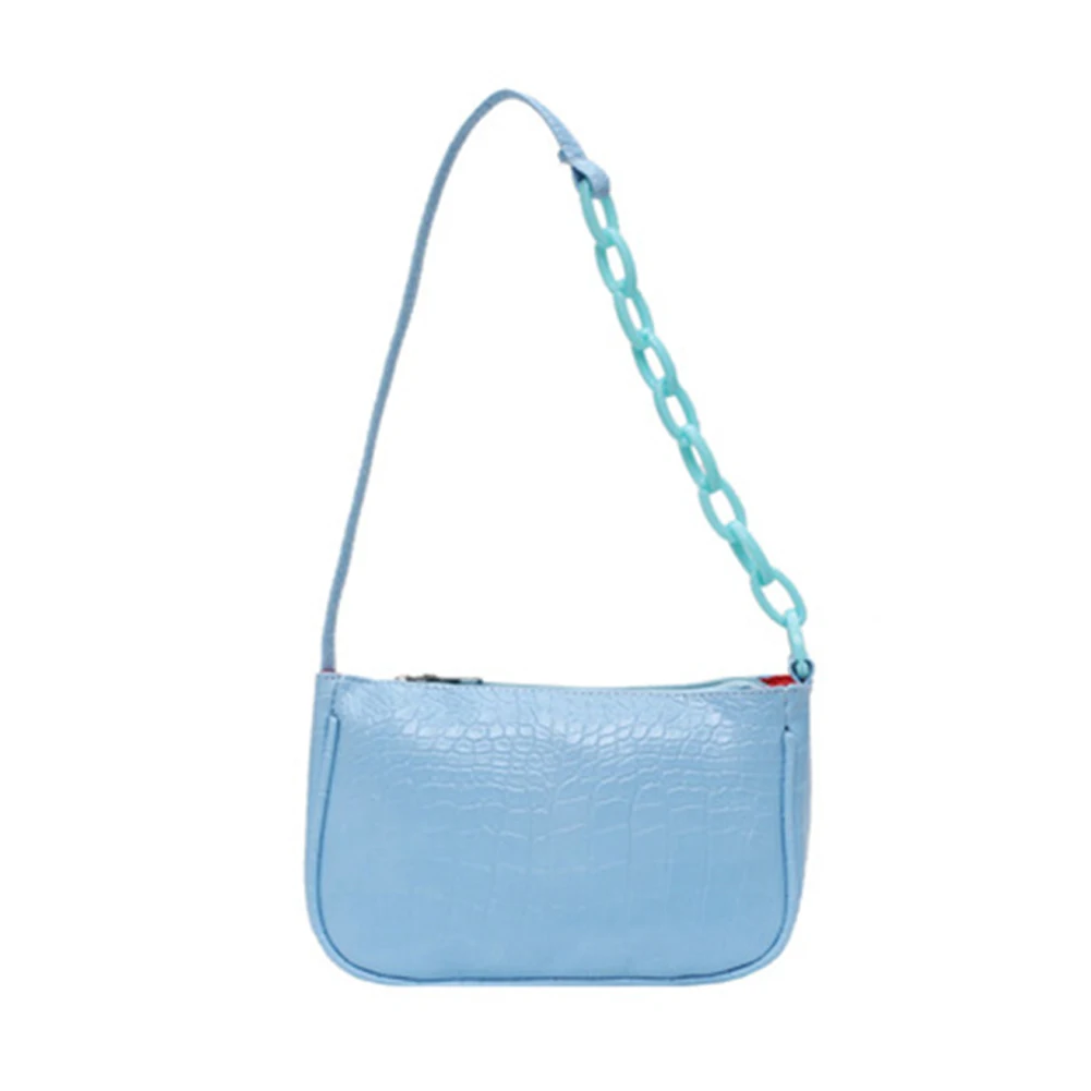 

Women Solid Color Simple Style Shoulder Bag Personalized Plastic Chain Decoration Stone Pattern Square Bag for Dating/Traveling