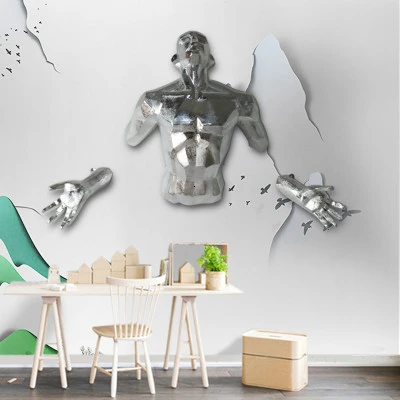 Новая современная скульптура человека ангела, Настенная статуя, домашное украшение ручной работы, европейская ретро креативная художественная Статуэтка - Цвет: Silver