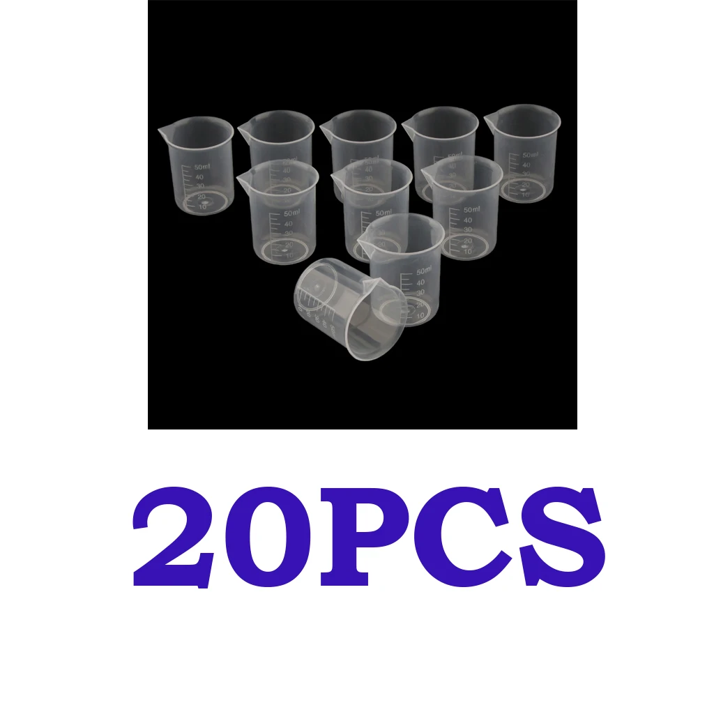 20 Pcs Food Grade Plastic Clear Graduated Measuring Cup Beaker Jug Container for Lab Kitchen Liquid Food Oil Measurement, 50ml