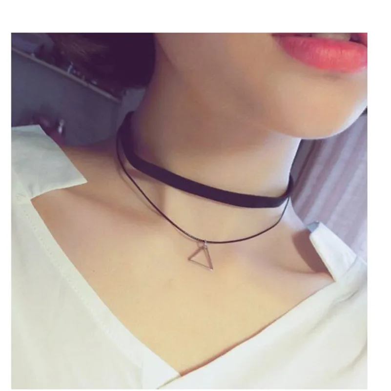 Мода Ретро Простой черный воротник полый треугольник геометрический кулон ожерелье ювелирные изделия оптом подходящий женский подарок - Окраска металла: X128 san jiao xing