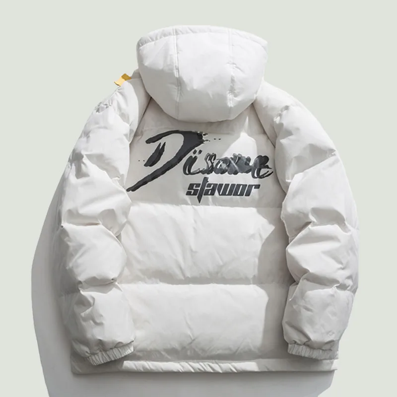 Куртка мужская зимняя на белом утином пуху повседневная однотонная парка