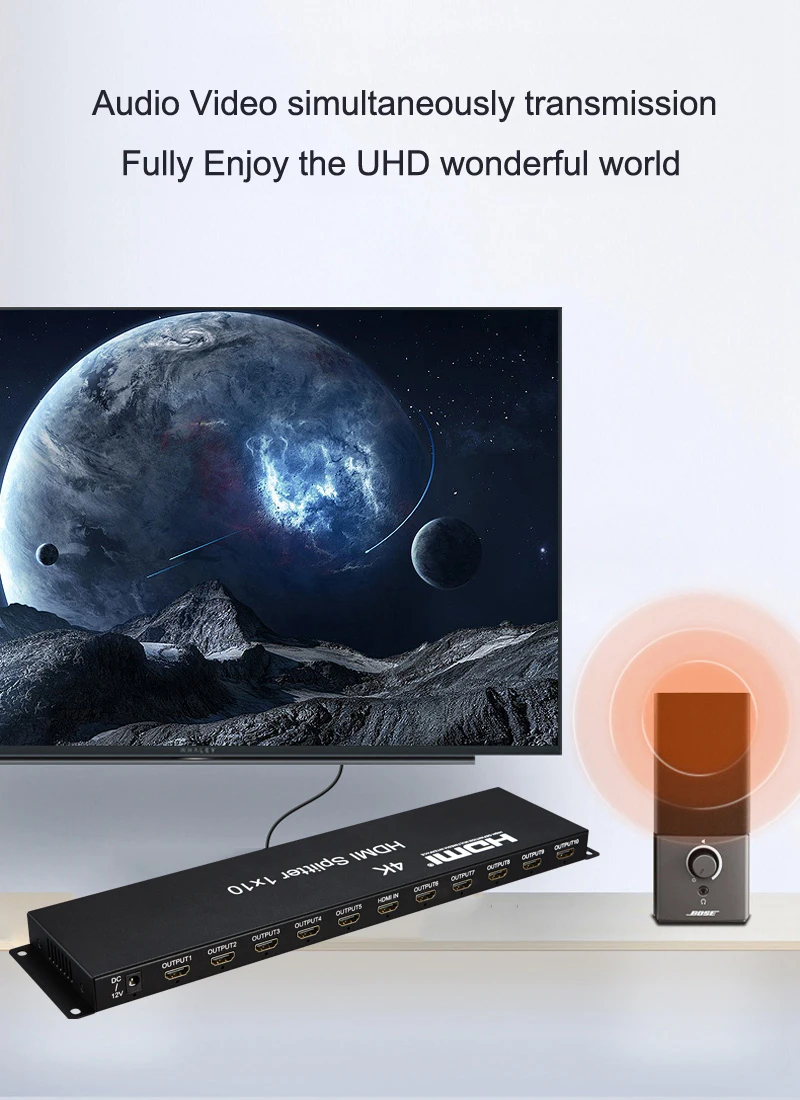 HDMI 2,0 4K HDMI сплиттер 1x10 1080P 3D видео конвертер дистрибьютор 1 в 10 выход HDCP2.2 EDID RS232 компьютер ноутбук ПК к ТВ HD tv