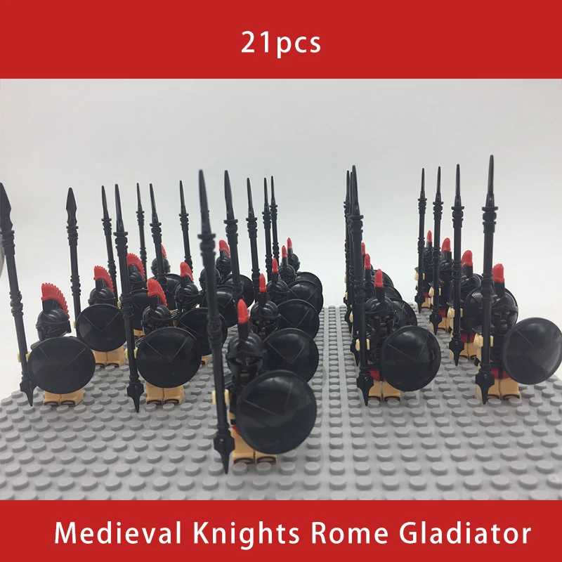 21PCS Medieval Knights Rome Gladiator Commander Caesar Soldier Roman Spartan Building Blocks Bricks Best Gift Baby Toys