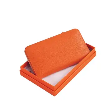 

Luxury Brand Cowhide Leather Fashion Girls Purse Card Holder Long Clutch Zipper Wallet WIth Orange Gift Box