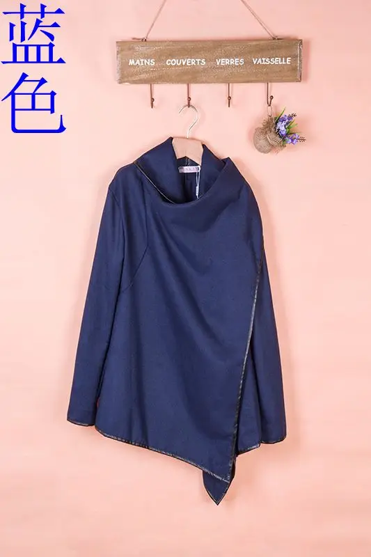 Европейский и американский стиль Slim Fit кожаная кромка прохладный не симметричная правила плащ-Тренч пальто, шерстяной жакет