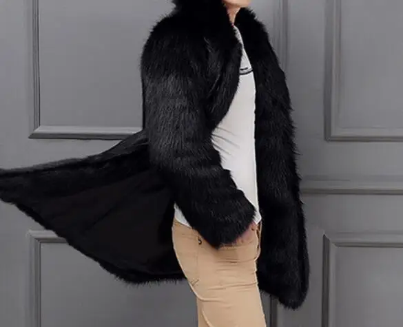 S-6XL, хит, весна/осень, Мужская Новая модная шуба из искусственного меха, длинная куртка с воротником из лисьего меха, большой размер