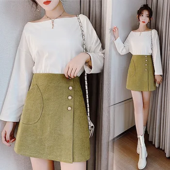 

2020 Autumn & Winter New Versatile Brushed Skirt A- line Skirt Woolen Skirt Short Skirt
