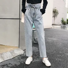 Рваные джинсы для женщин, свободные винтажные Джинсы бойфренда с высокой талией, женские повседневные Прямые джинсовые штаны длиной до щиколотки