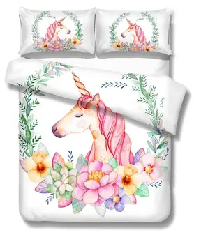 

BEST.WENSD wholesale Unicorn Beding Set Unicorn kids Duvet Cover Pillow Cases kid twin full size bed set 3d luxury bedding white