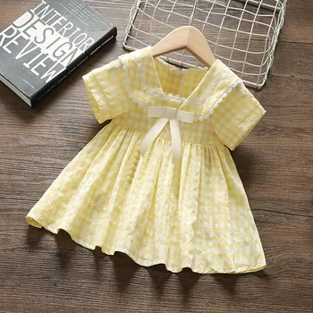

Baby girl bright little dress bow plaid princess dress small fresh clothing girl vacation travel fashion dress