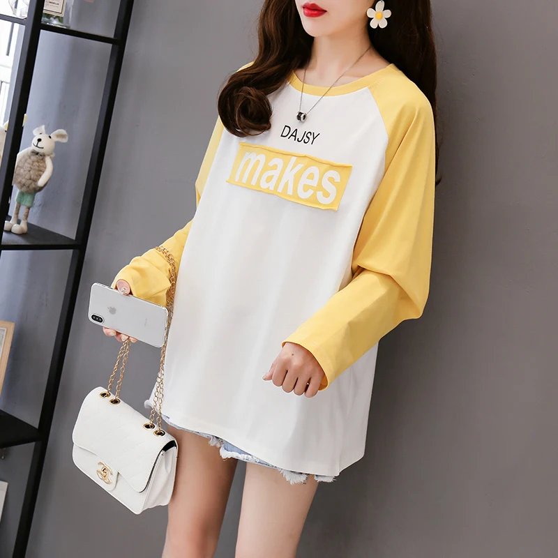 Korean version of the loose long-sleeved T-shirt female early autumn outfit new long section stitching wild T-shirt top