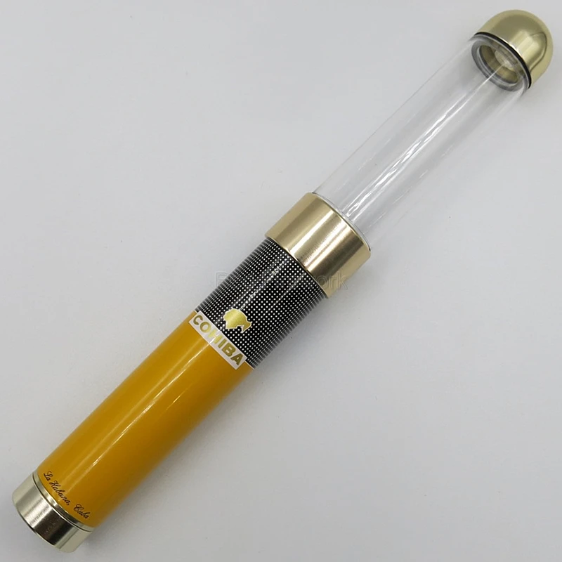 COHIBA брендовая Регулируемая трубка для сигар пластиковая металлическая коробка для сигар для путешествий и офиса Humidor один держатель емкость для сигар W/Подарочная коробка