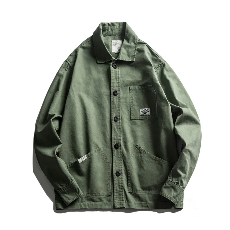 Autumn Origional Japanese-style Street Trendy Pure Color Workwear Casual Jacket Young MEN'S Versatile Retro Thin Coat Men's