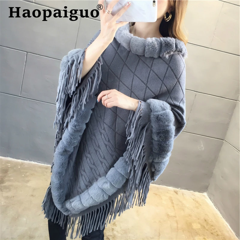 Autumn Winter Casual Knitted Ladies Sweater Long Sleeve Cloak Women Tops Sweaters Oversize Pullovers Sweater with Tassel