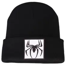 Мужские черные шапки Человек-паук шапочки Skullies Bonnet зимняя шапка для девочек холодная короткая шапка с помпоном меховая шапочка с черепом теплая вязаная шапка