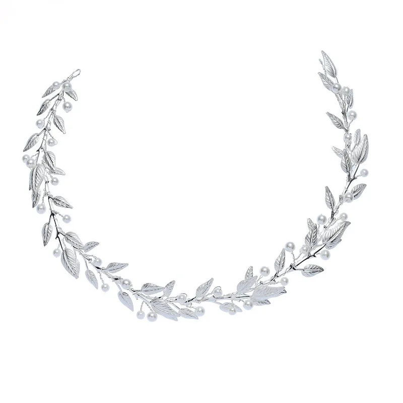 SLBRIDAL, ручная работа, Серебряные Кристаллы, стразы, жемчуг, цветочный лист, свадебная повязка на голову, гребень для волос, свадебные аксессуары для волос, Женские Ювелирные изделия
