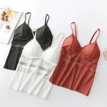 

Lace Tank Tops Women Deep V Padded Underwear Female Bottoming Camis Top Underwear Lingerie Sleeveless Comfort Camisole Femme