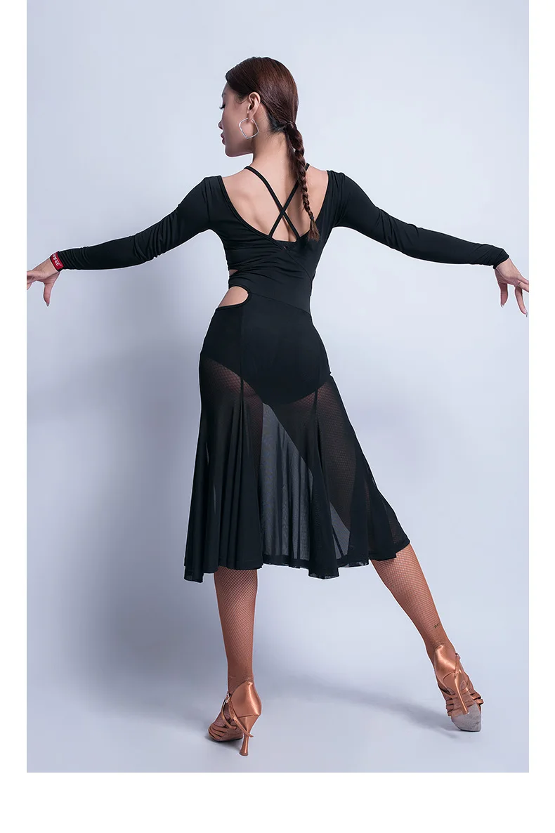 Latin Dance Dress Women Long Sleeve Tango Cha Cha Salsa Performance Dresses Ladies Ballroom Samba Rumba Practice Wear DC3037