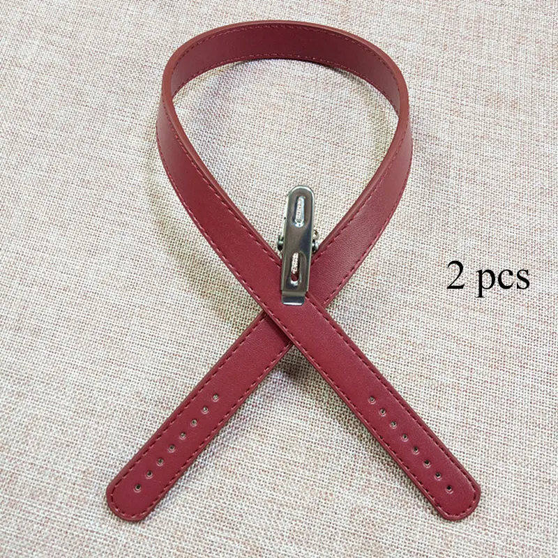 2Pcs/Pair 62cm PU Leather Bag Strap Handle Bag Belt Women Handbag Handle Solid Color DIY Replacement Shoulder Bag Accessories - Цвет: wine red